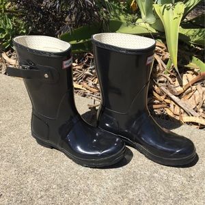Black Glossy Short Hunter rainboots